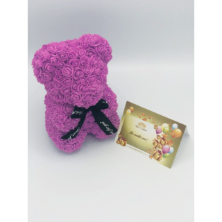 Urs Floral, Personalizabil cu Felicitare Personalizabila, Ursulet Decorat Manual cu Trandafiri de Spuma, Teddy Bear 25 cm, Cutie Decorativa Inclusa-1